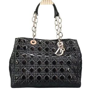 Dior Black Cannage Quilted Patent Leather Dior Soft Medium Shopping Tote Bag